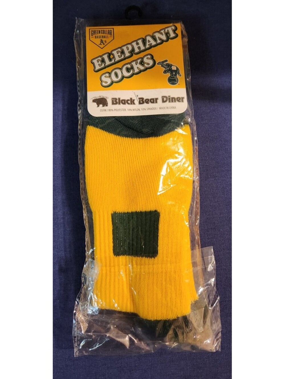 Oakland Athletics A's Elephant Socks Black Bear Diner Yellow Green Green Collar